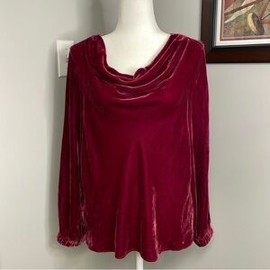 Sundance Ophelia velvet silk blend cowl neck red blouse size S